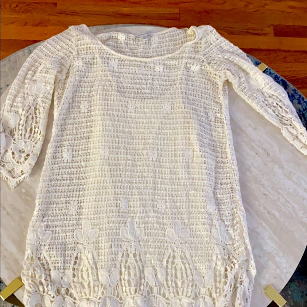 American Eagle Creme Slip Dress with Lace Overlay